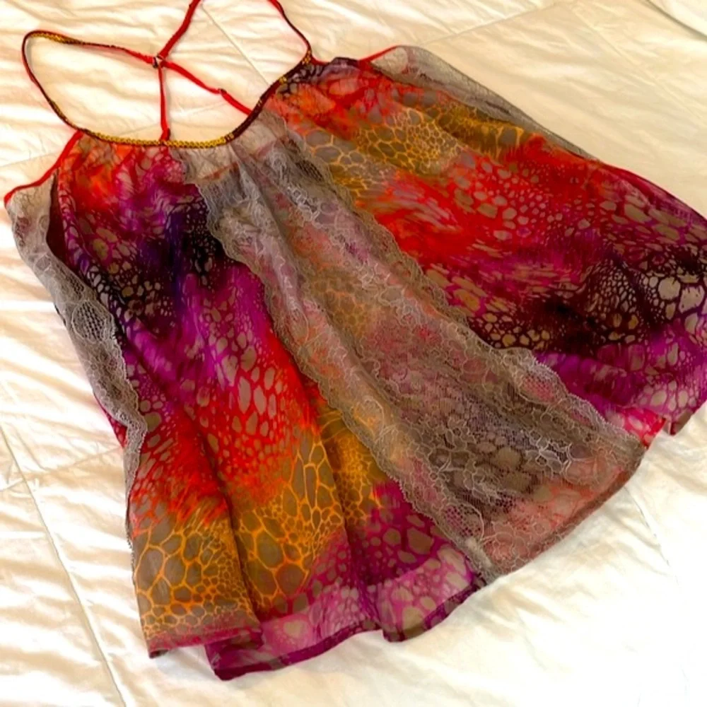 FREE PEOPLE SEQUIN MULTI-COLOR ANIMAL PRINT CAMI TOP BLOUSE SHIRT SIZE LARGE - Picture 9 of 16